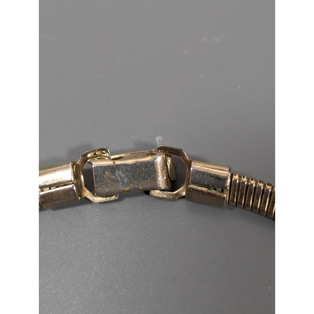 Vintage Gold Tone Omega Chain Necklace Black Enamel V Bar Statement 16" - Picture 10 of 11